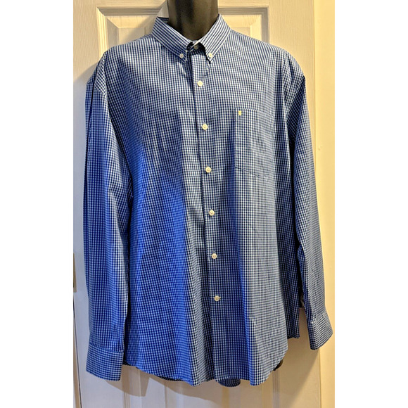 Izod XL Causal Light / Dark Blue Button Up Long Sleeve Shirt - Picture 2 of 8